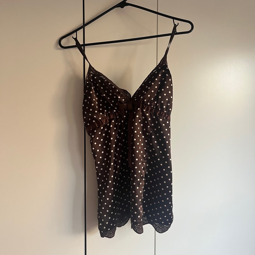 Brown polka dot cami with bow